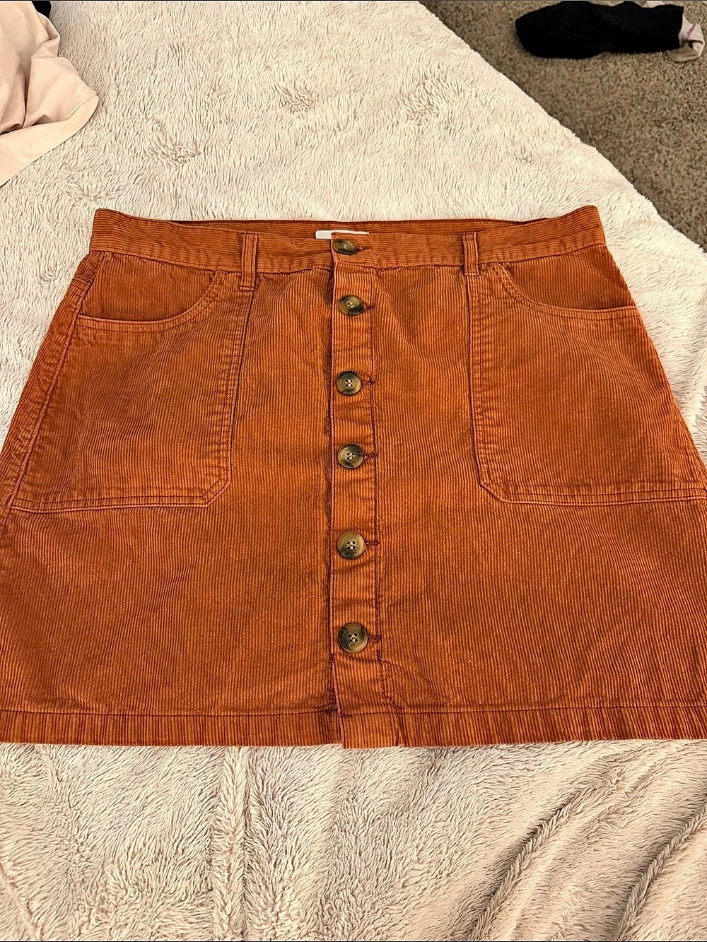 Corduroy Button Mini Skirt Orange